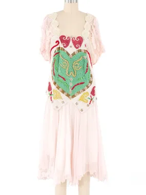 1980s Heart Embellished Gauze Dress