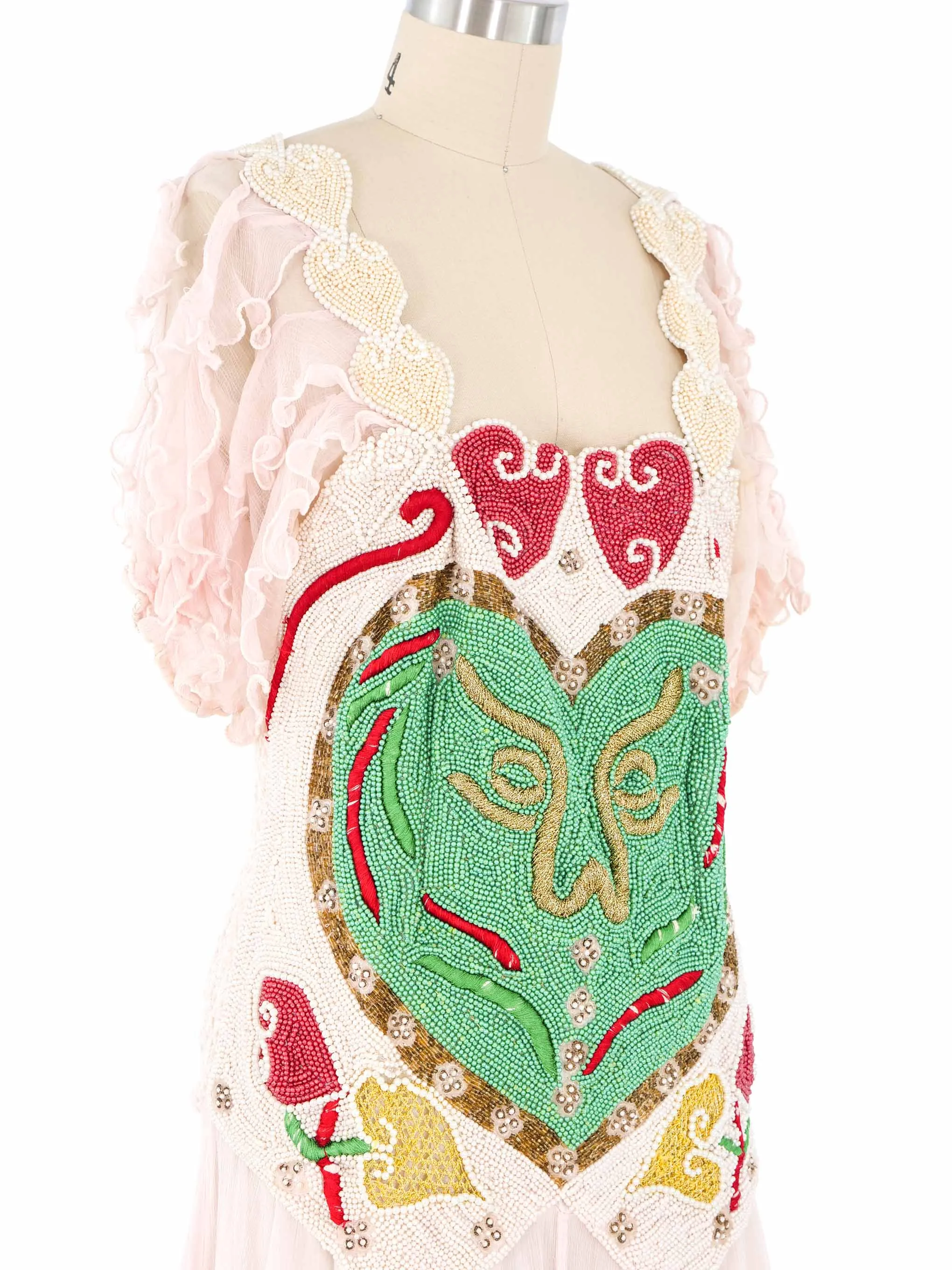 1980s Heart Embellished Gauze Dress