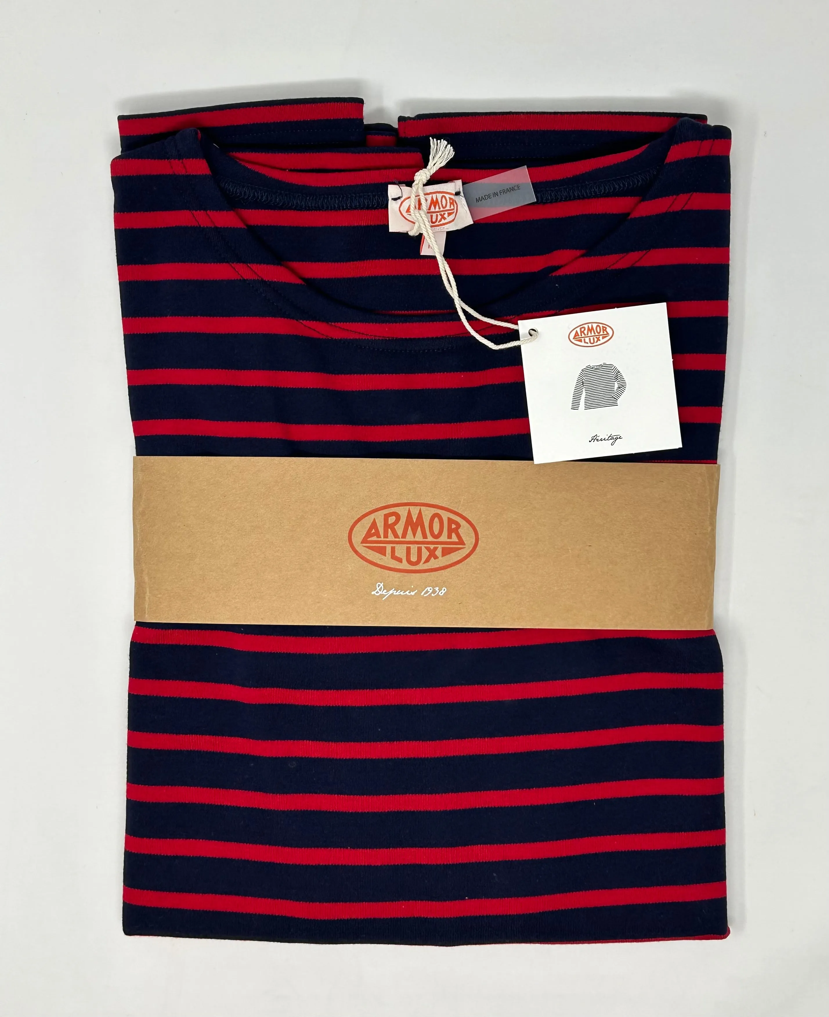 ARMOR LUX CAMICIA BRETONE COTONE SPESSO  RIGA BLU/ROSSO