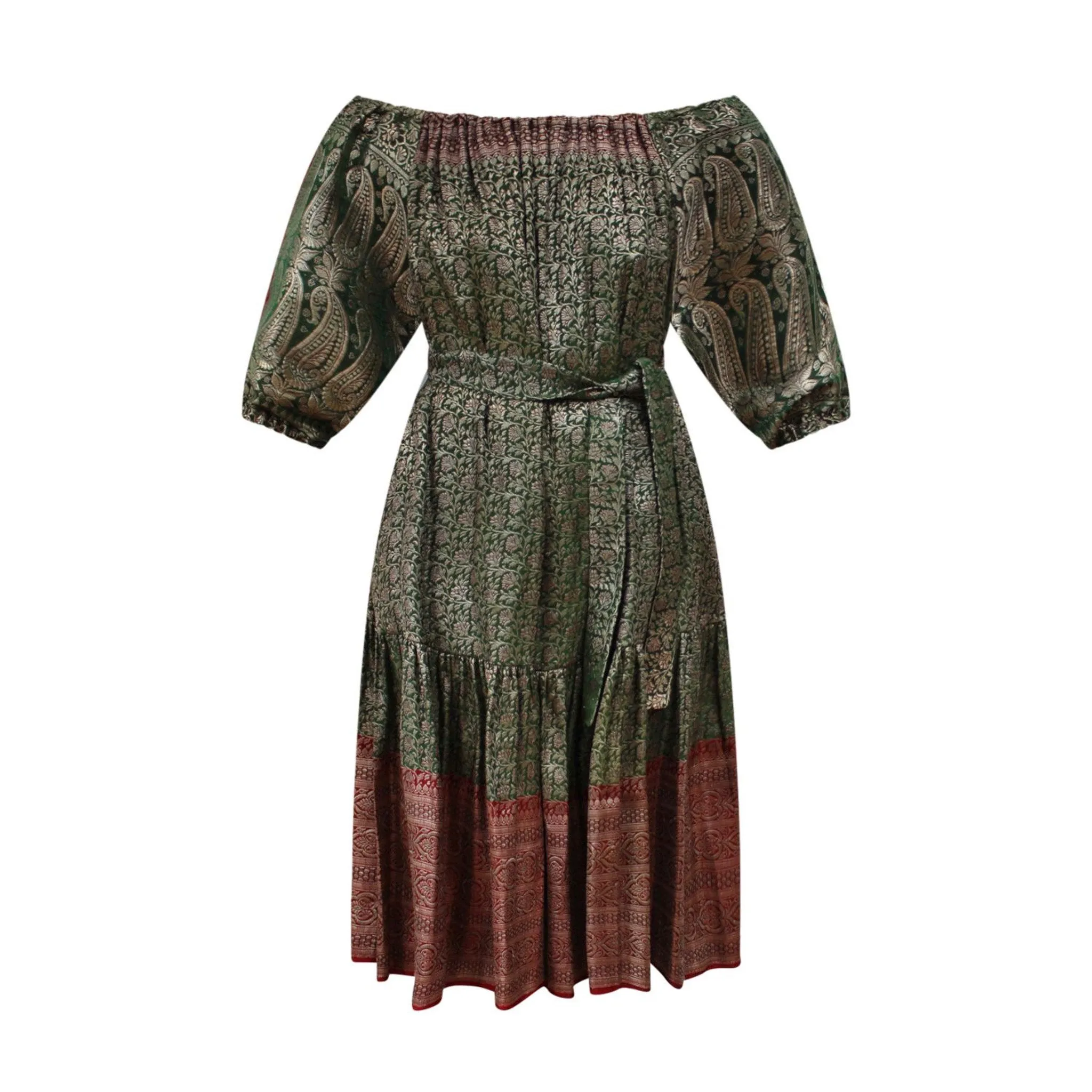Ausus - Vintage Silk Sari Peridot Gold Midaxi Dress