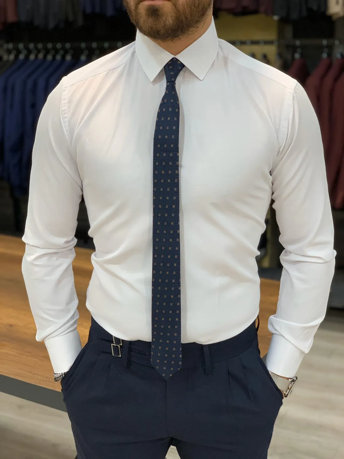 Bojoni Ferrar White Slim Fit  Shirt