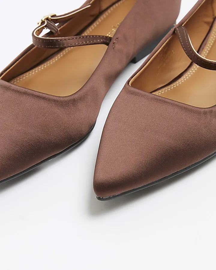 Brown satin pointed ballet pumps