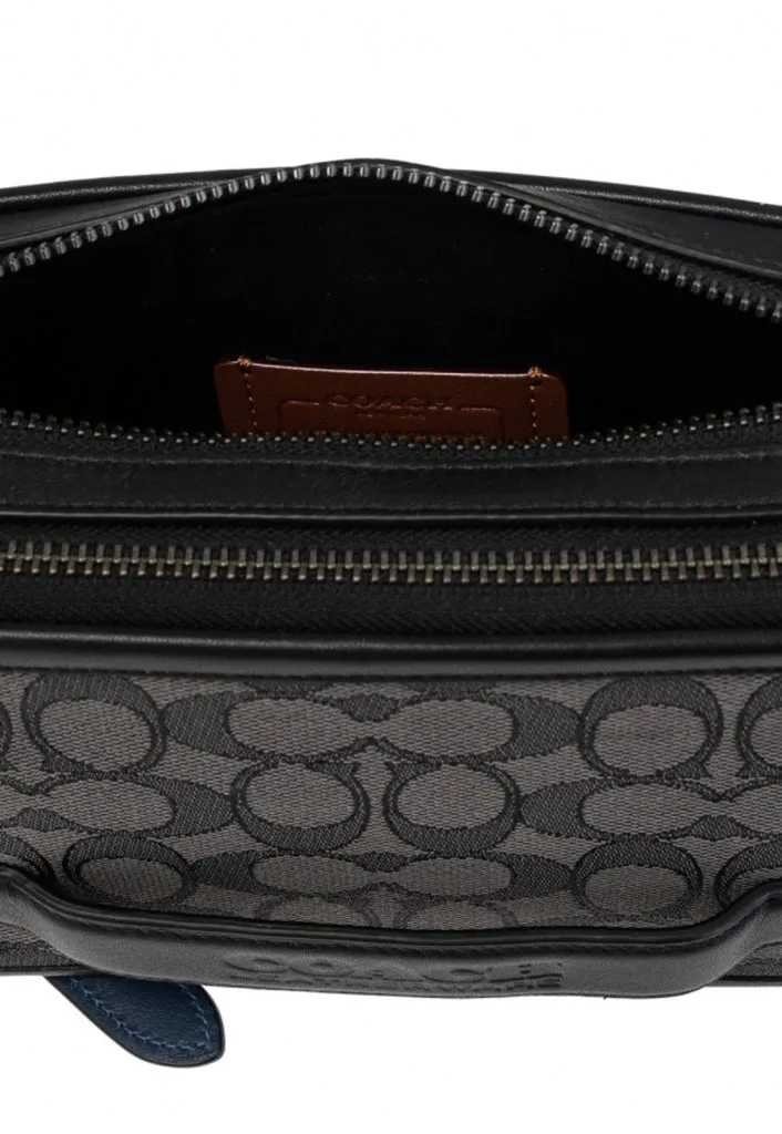 COACH SIGNATURE LOGO JACQUARD LEATHER CHARTER CROSSBODY BAG