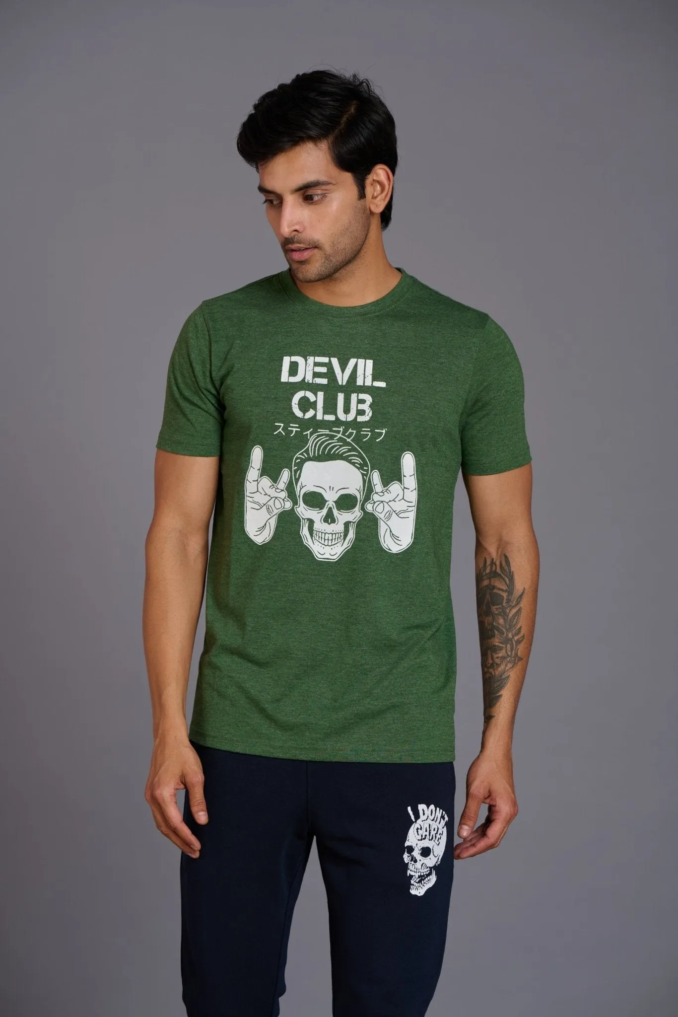 Devil Club Printed Green T-Shirt for Men