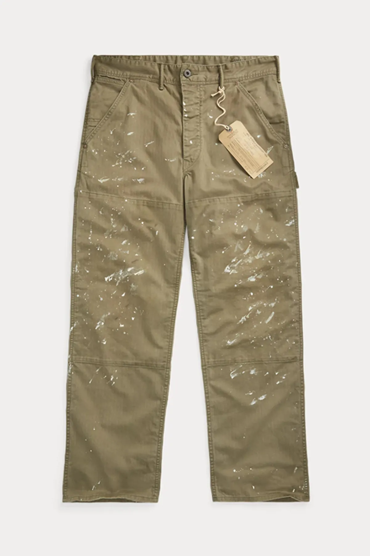 Distressed Herringbone Carpenter Pant - Olive