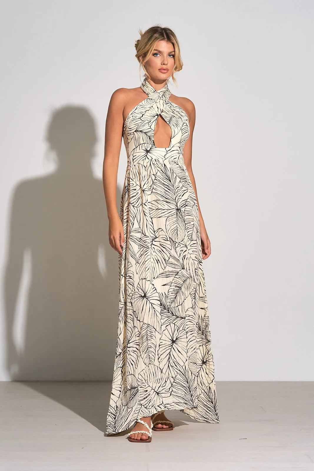 Elan Criss Cross Halter Maxi Dress