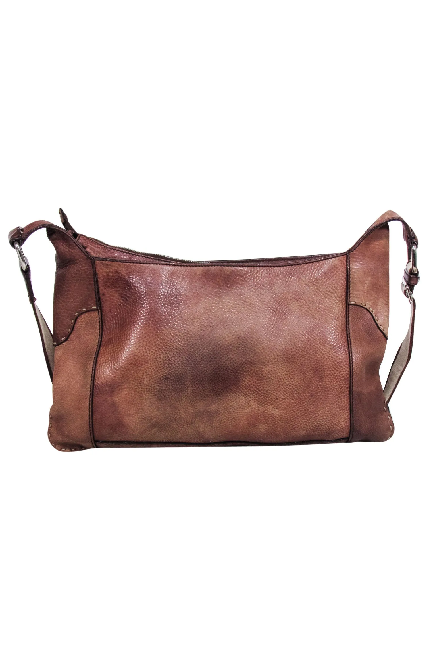 Fendi - Brown Leather Laser Cut Logo Crossbody Bag