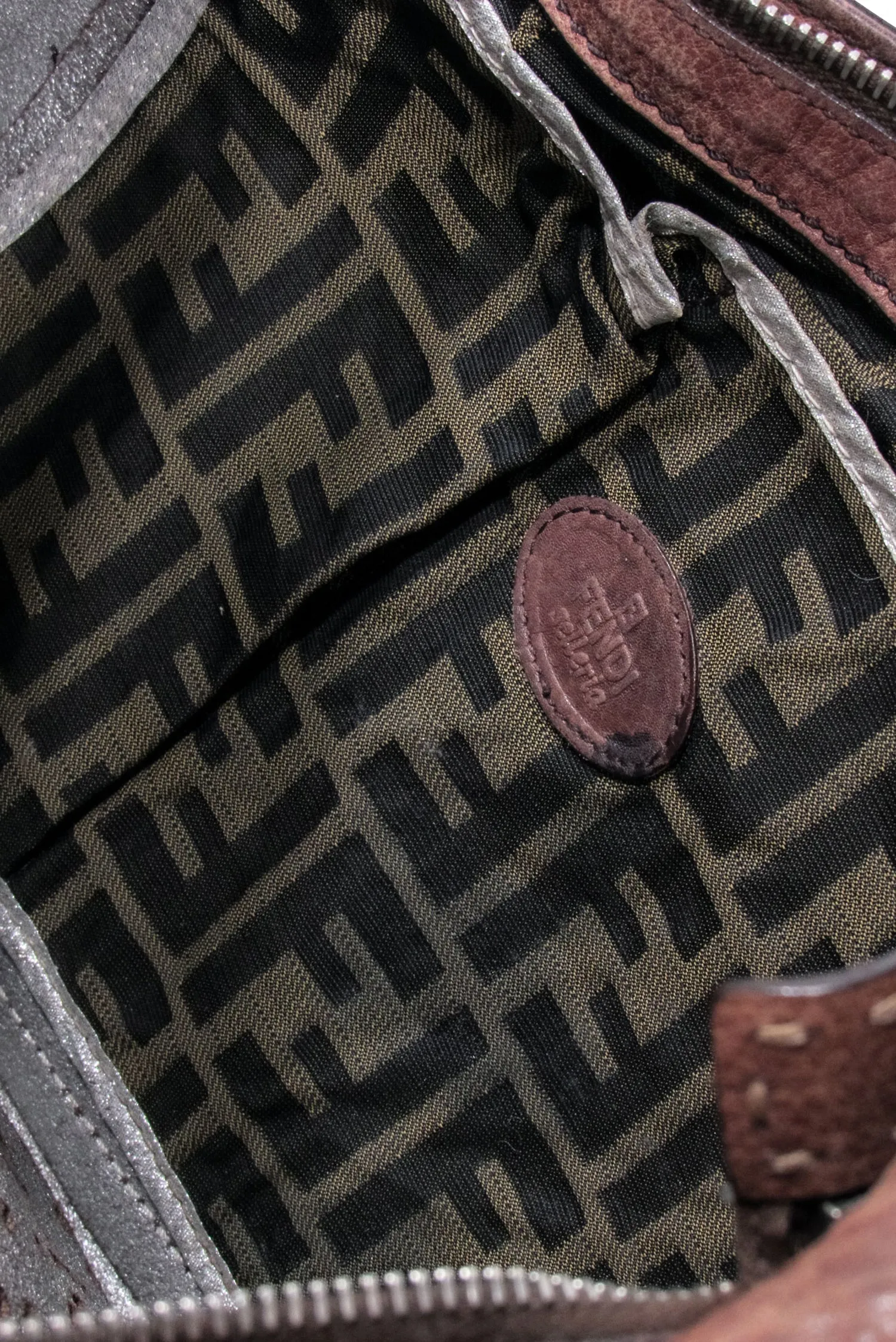 Fendi - Brown Leather Laser Cut Logo Crossbody Bag