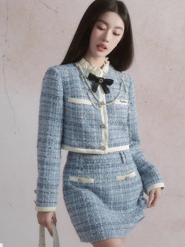 Frill Collar Tweed Jacket ＆ A-Line Mini Skirt