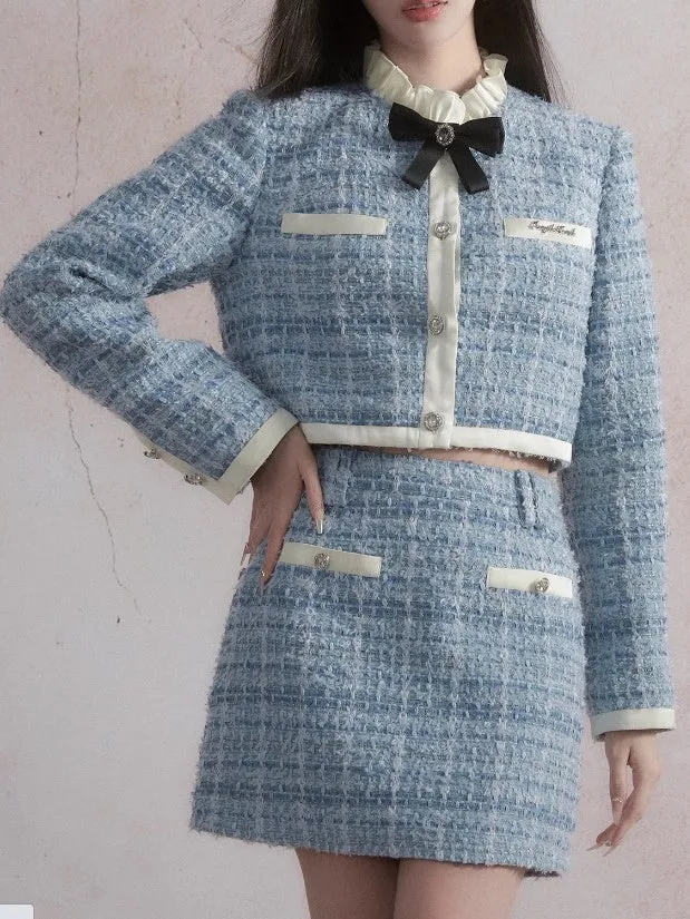 Frill Collar Tweed Jacket ＆ A-Line Mini Skirt