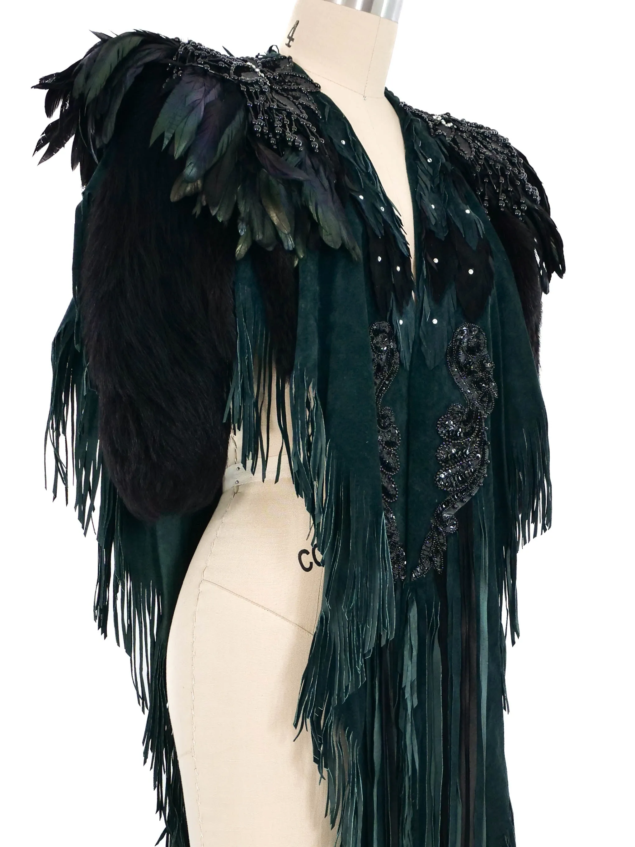 Fur Trimmed Fringed Suede Capelet