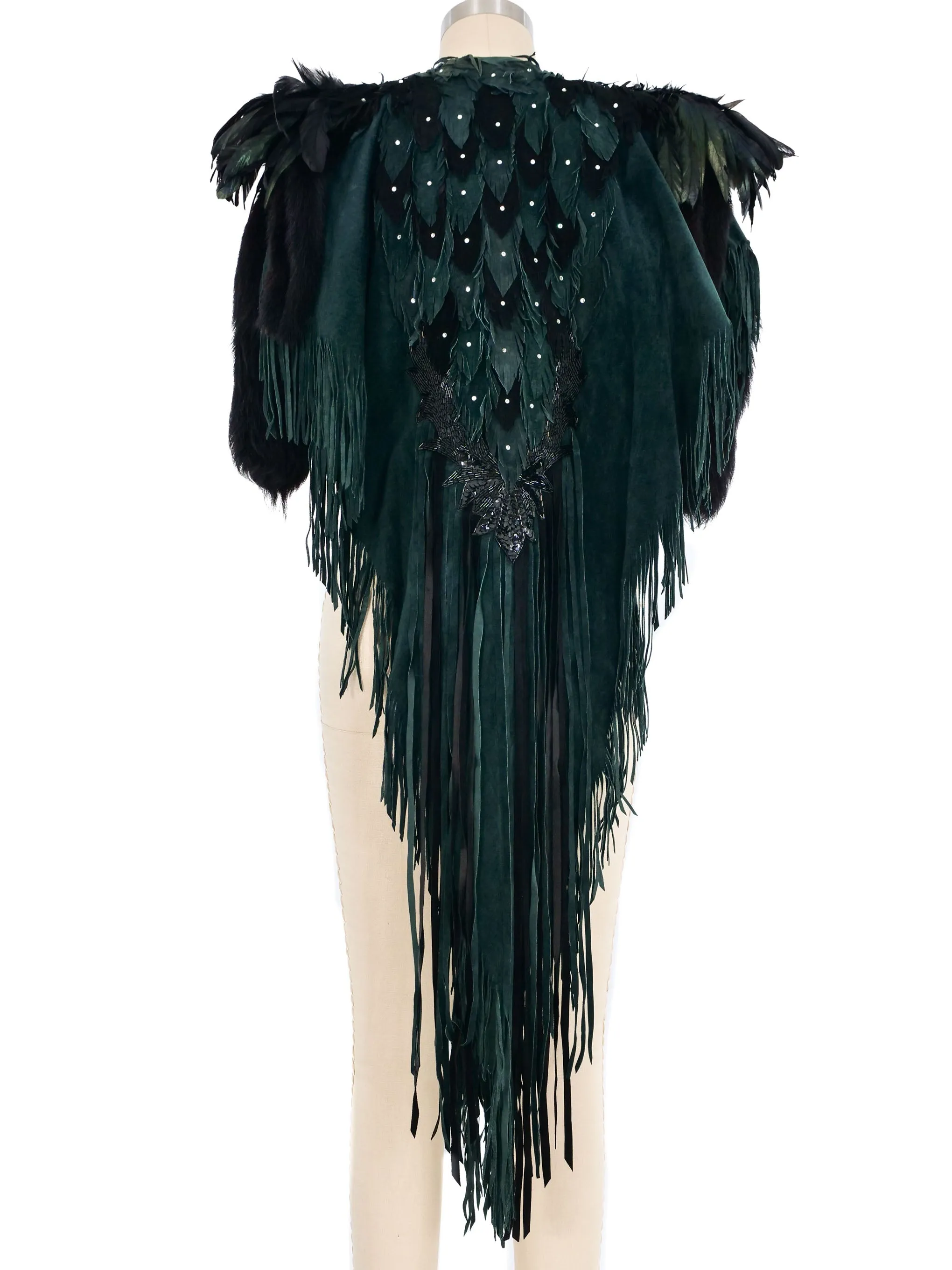 Fur Trimmed Fringed Suede Capelet