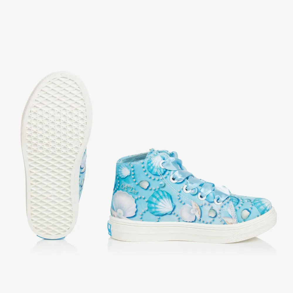 Girls Blue High-Top Shell Trainers 
