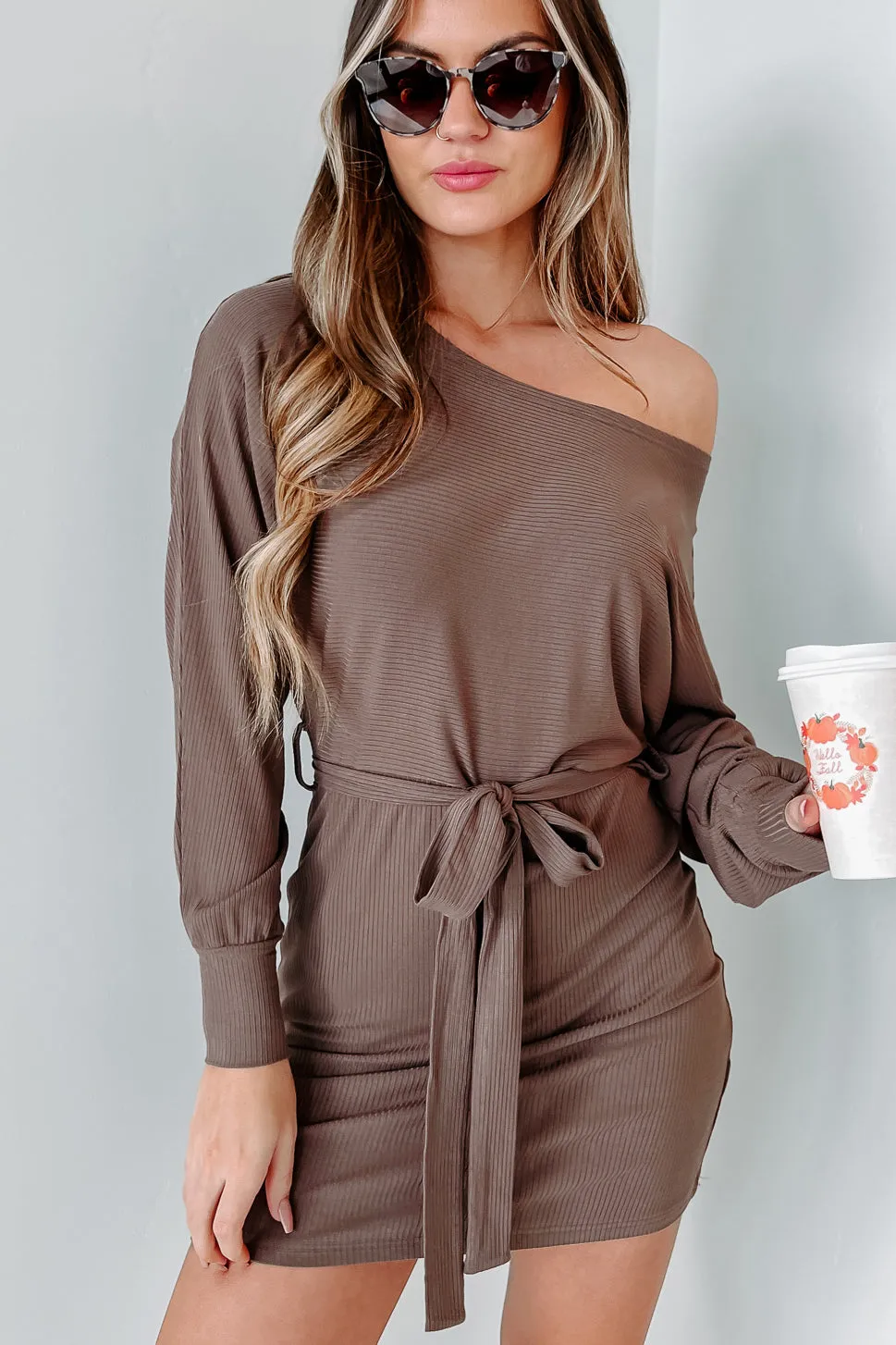 Instantly Lovable Ribbed Long Sleeve Dress (Mocha)