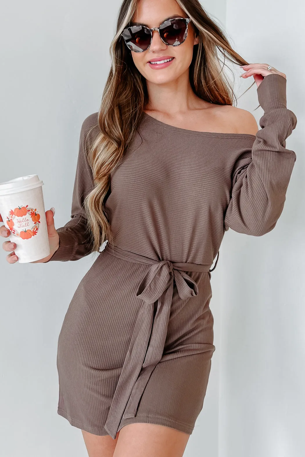 Instantly Lovable Ribbed Long Sleeve Dress (Mocha)
