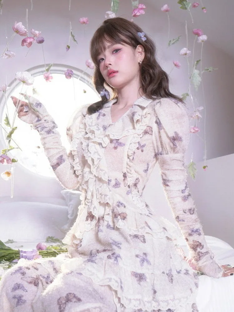 Lace Butterfly Slim Gothic Retro Long-Sleeve Blouse