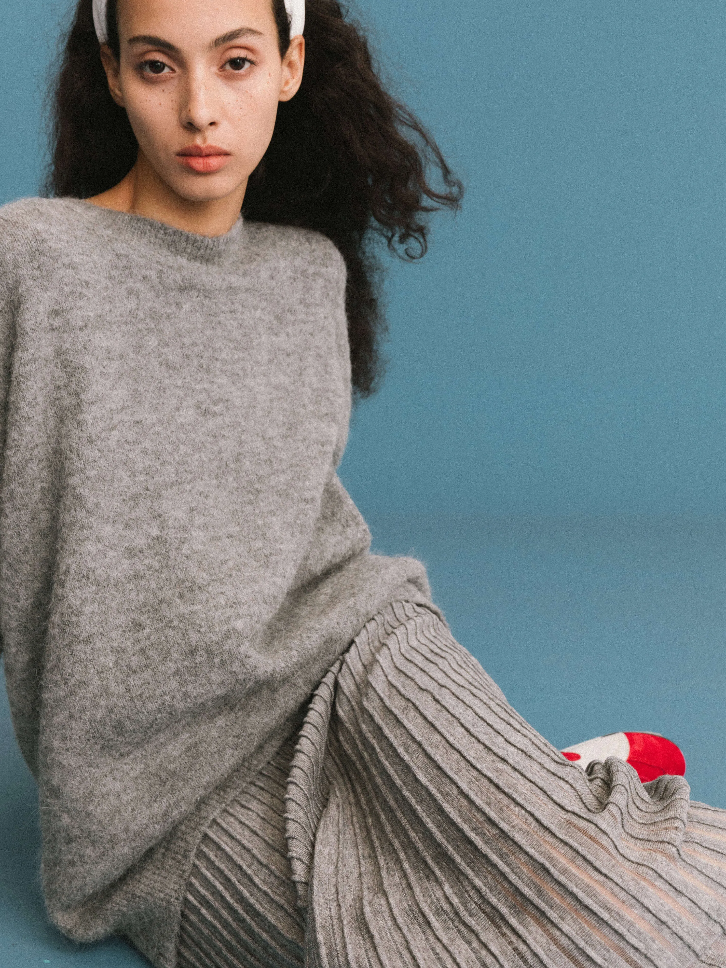 ONE BY CUBIC Lace Stitch Knitted Midi Skirt