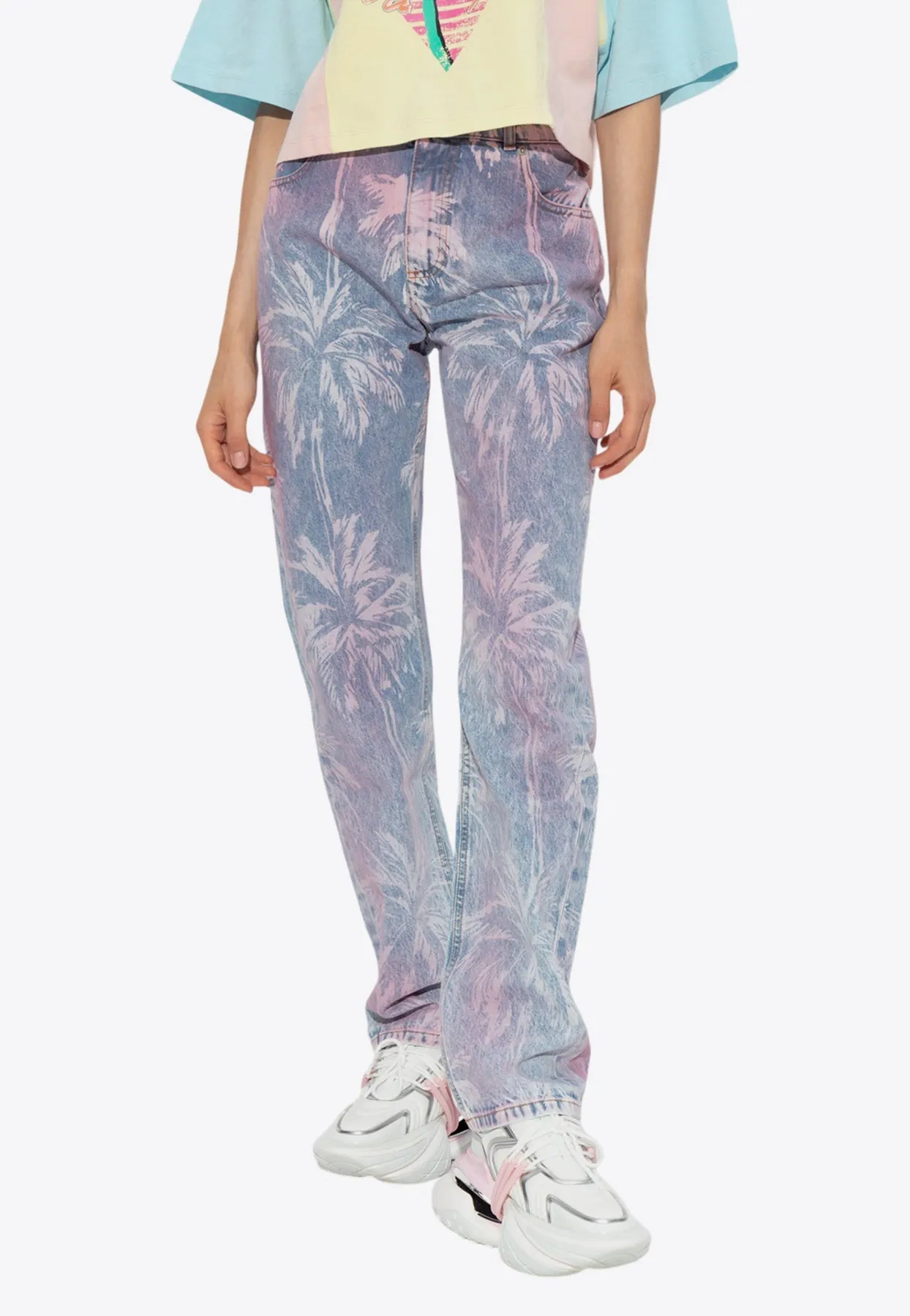 Palm Tree Print Boyfriend Jeans