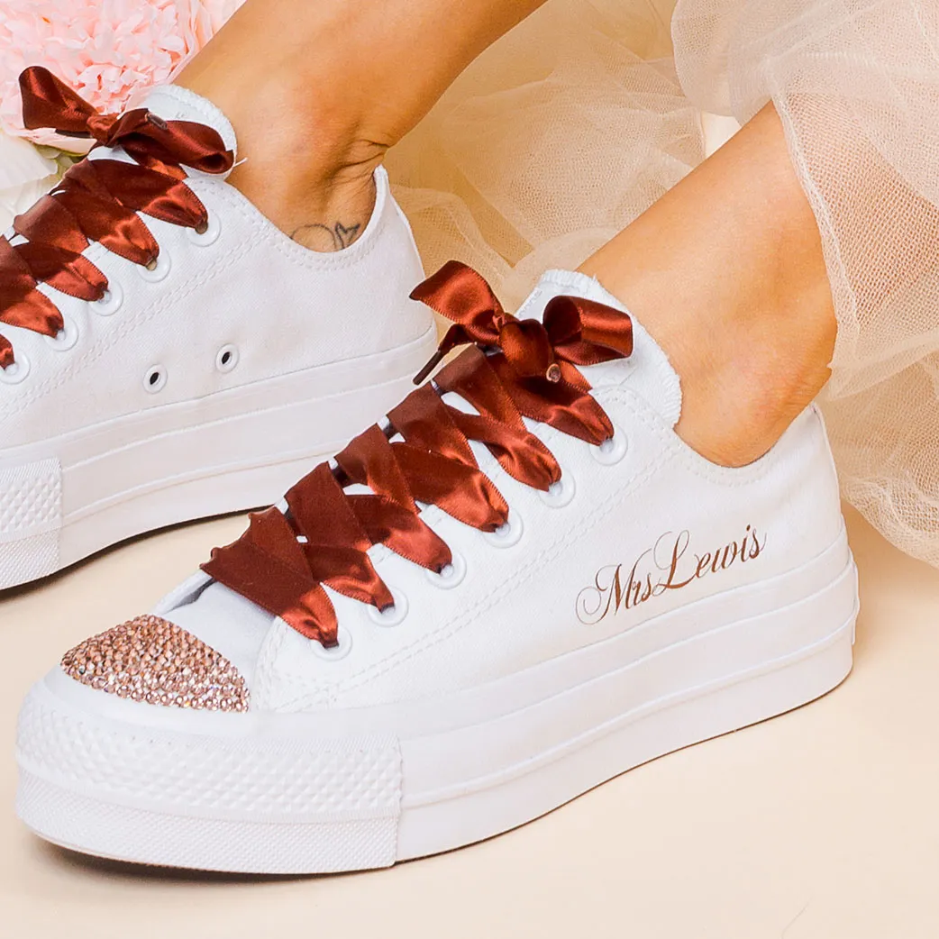 Personalised Bridal White Platform Converse (Scripted)