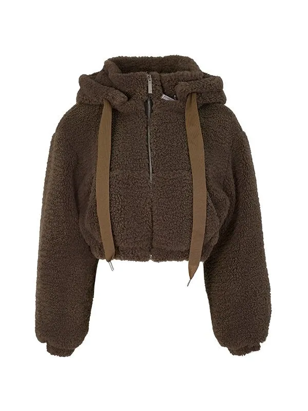 Plush Boa Loose Hooded Jacket ＆ Skirt