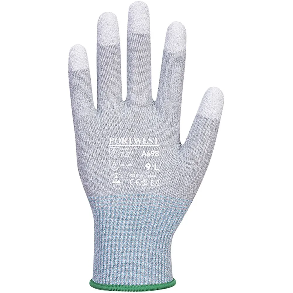 Portwest A698 MR13 ESD Antistatic Cut C PU Fingertip Gloves - 13 gauge (Pack of 12)