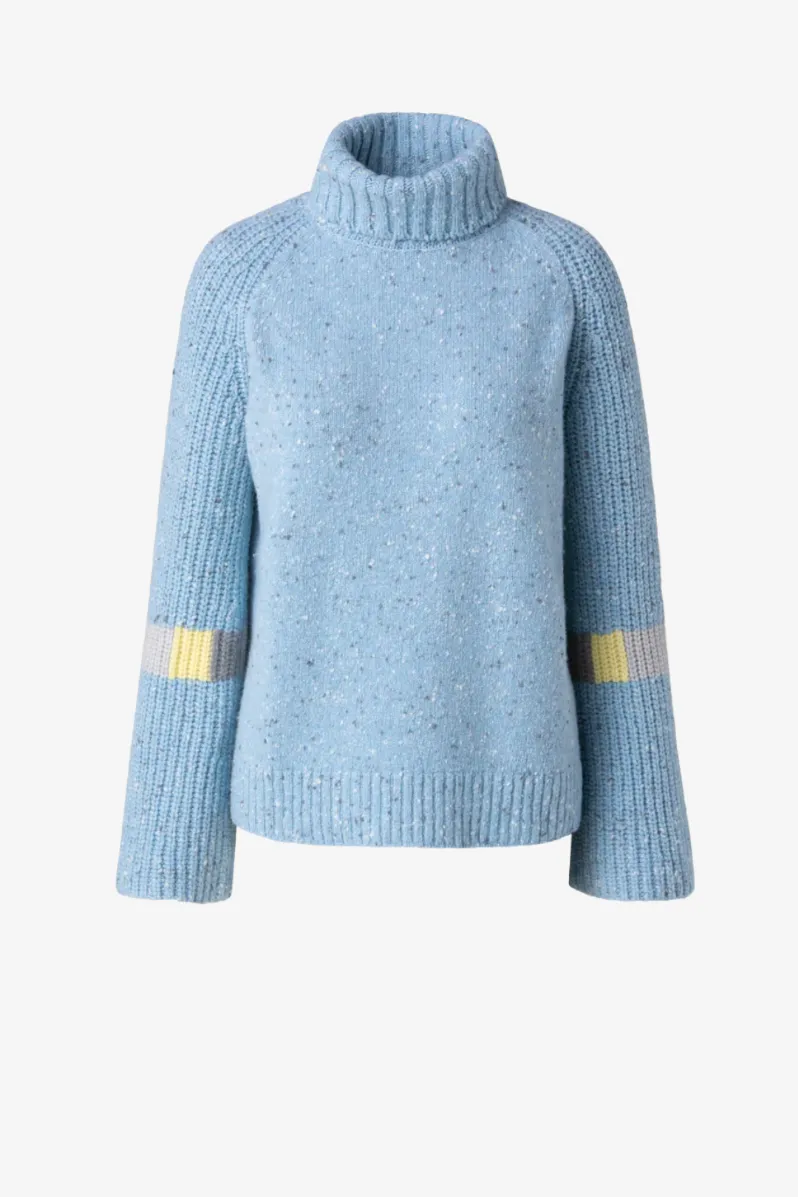 Taillierter Intarsia Strickpullover mit Mock Neck aus Kaschmir Seide