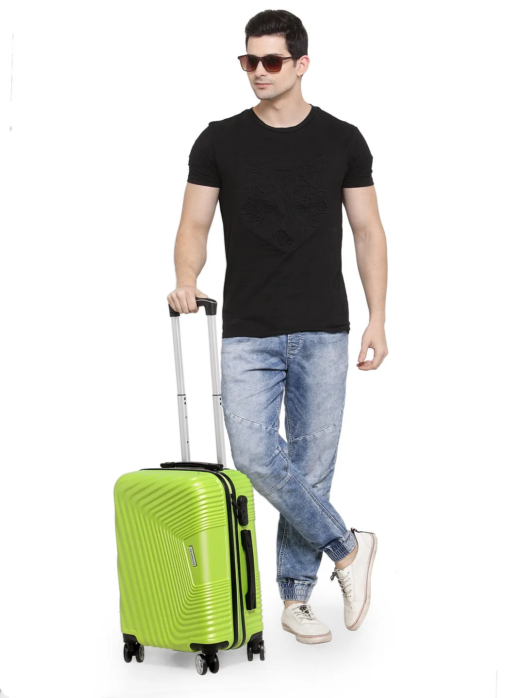 Teakwood Leathers Green Textured Hard-Sided Large Trolley Bag