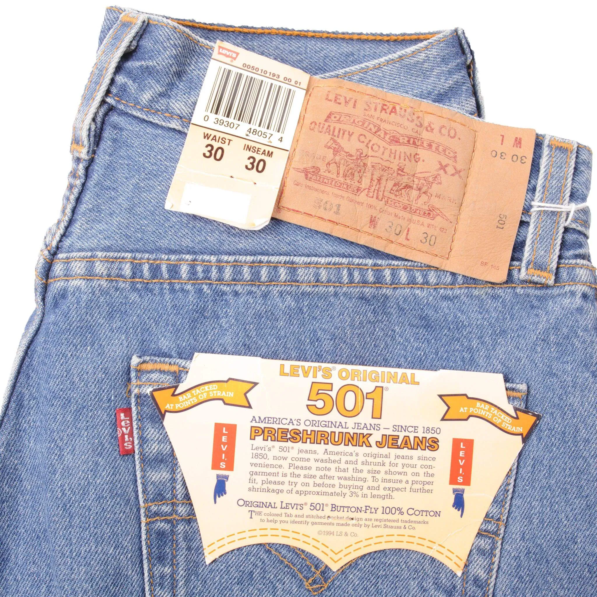 VINTAGE LEVIS 501 PRESHRUNK JEANS 1994 SIZE 30X30 W30 L30 MADE IN USA DEADSTOCK