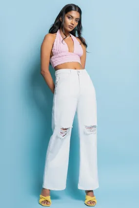 White Wide Leg With Distress