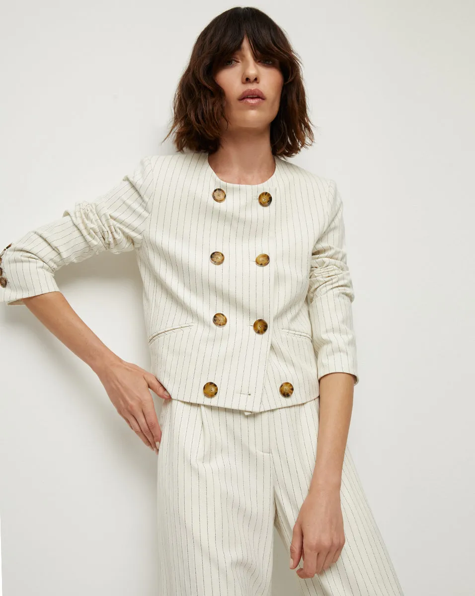 Winslow Pinstriped Collarless Jacket