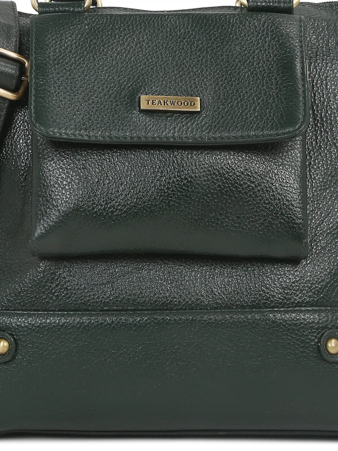 Women Leather Green Structured Handheld Bag